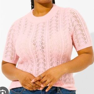 New Torrid Pointelle Pullover Short Sleeve Sweater Peach size 1